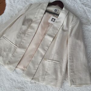 Anne Klein Gold Irridescent Cream Blazer (L) Gorgeous Business Career Open Front